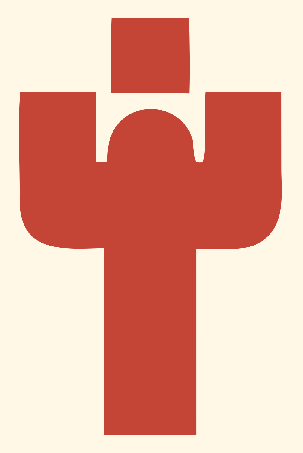 Blocky Cactus Pose Badge #fff8e7/#c44536