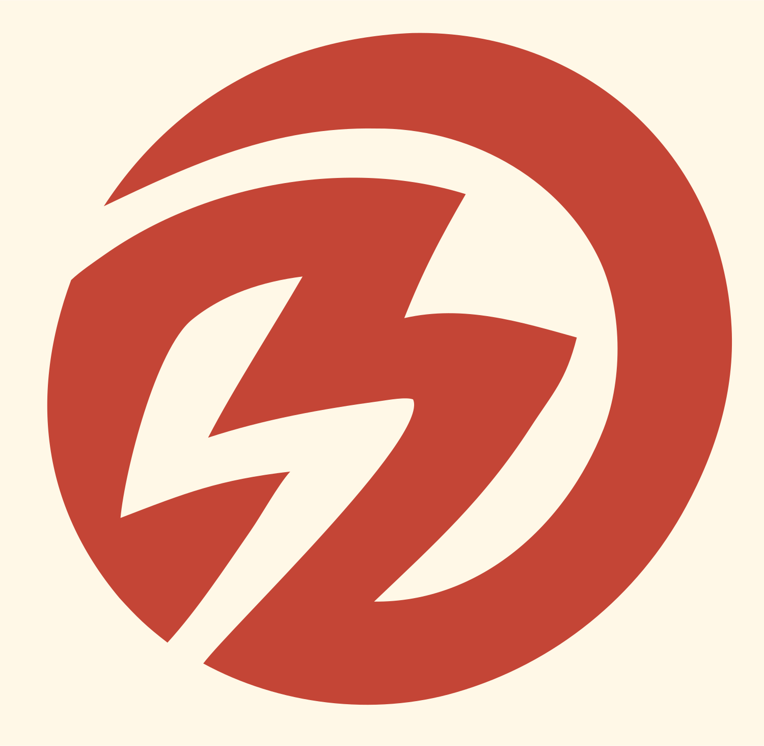 Double Lightning Bolt Circle Badge #fff8e7/#c44536