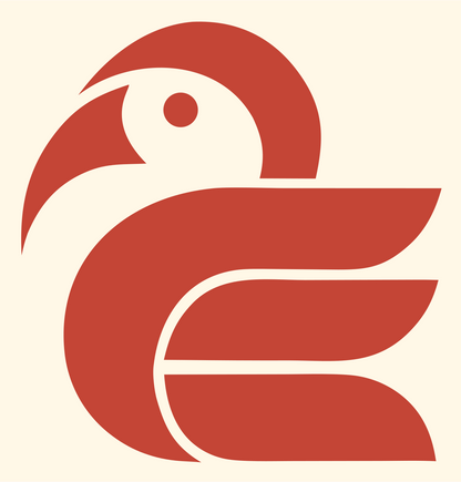 Geometric Pelican Sitting Badge #fff8e7/#c44536