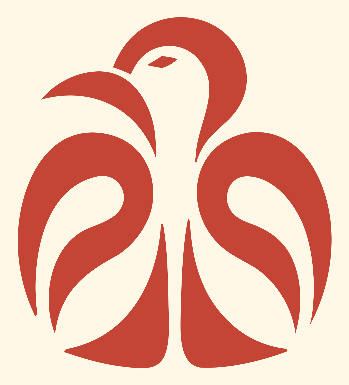 Monoline Peacock Spread Crest #fff8e7/#c44536