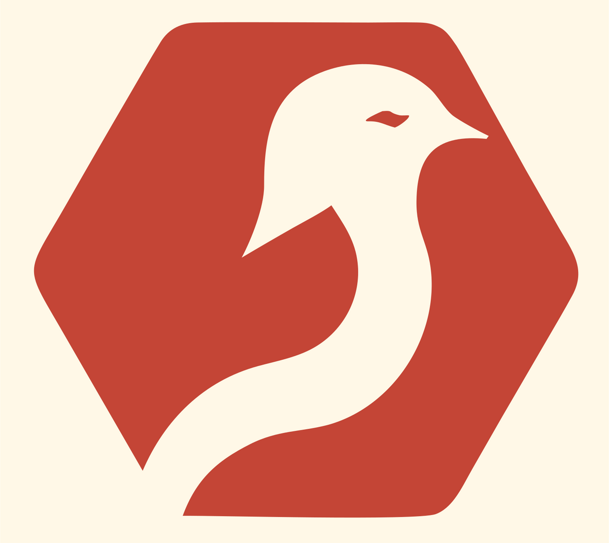 Negative Space Bird Hexagon Badge #fff8e7/#c44536