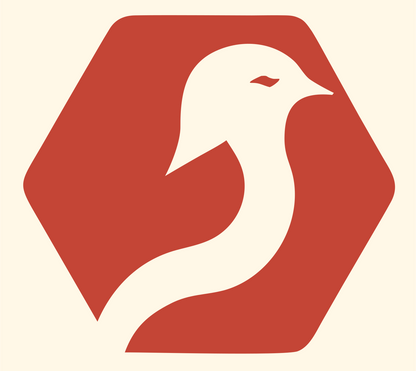 Negative Space Bird Hexagon Badge #fff8e7/#c44536