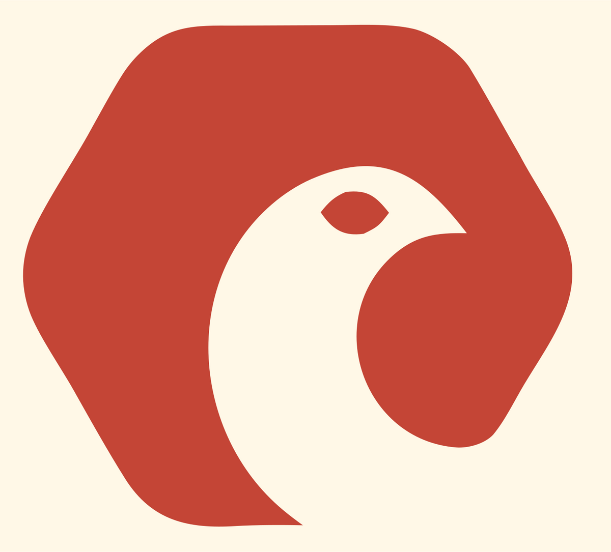 Negative Space Bird Hexagon Badge #fff8e7/#c44536