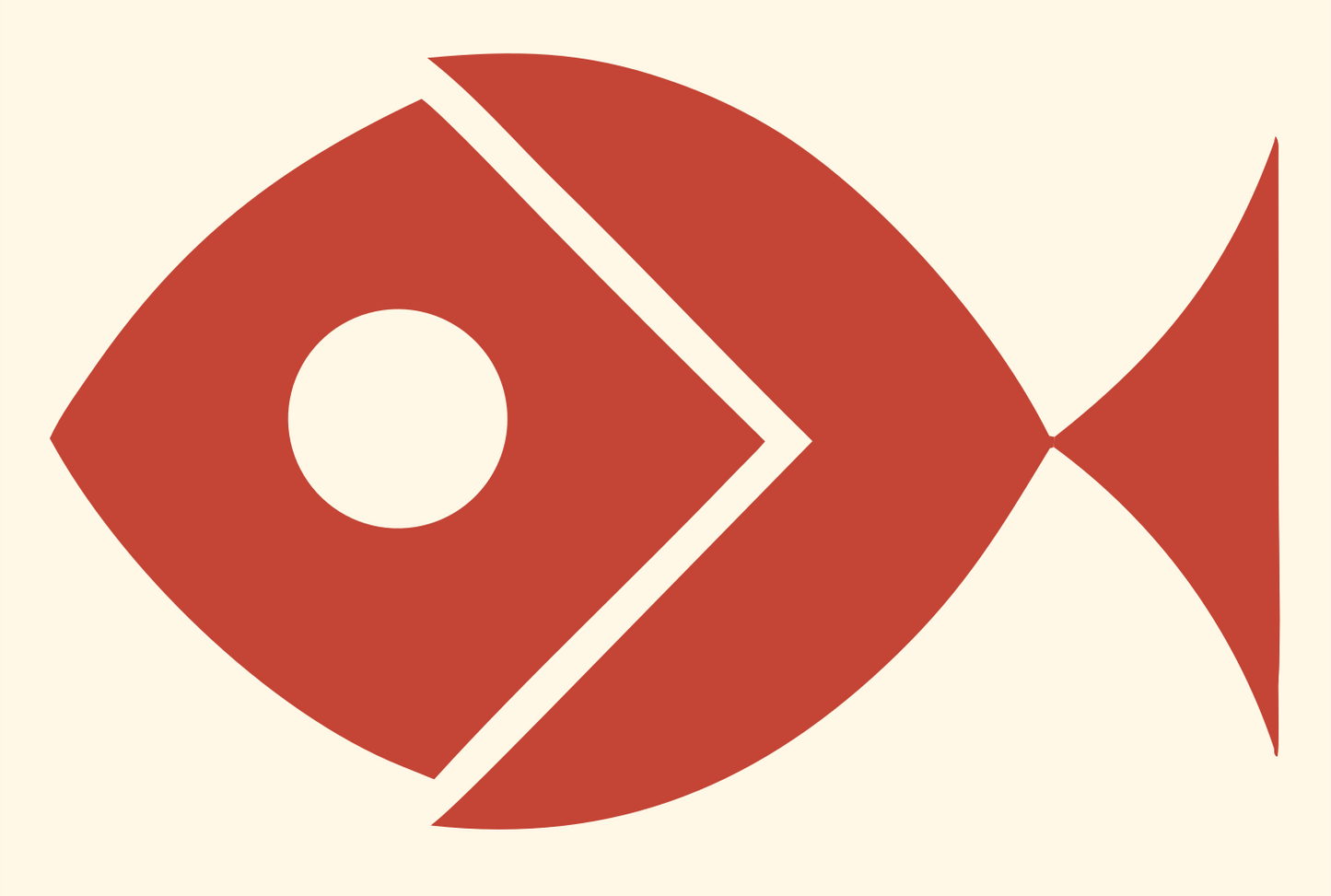 Bold Geometric Fish Mark #fff8e7/#c44536