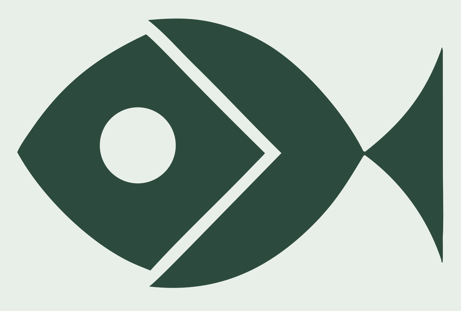 Bold Geometric Fish Mark #e8efe9/#2d4a3e