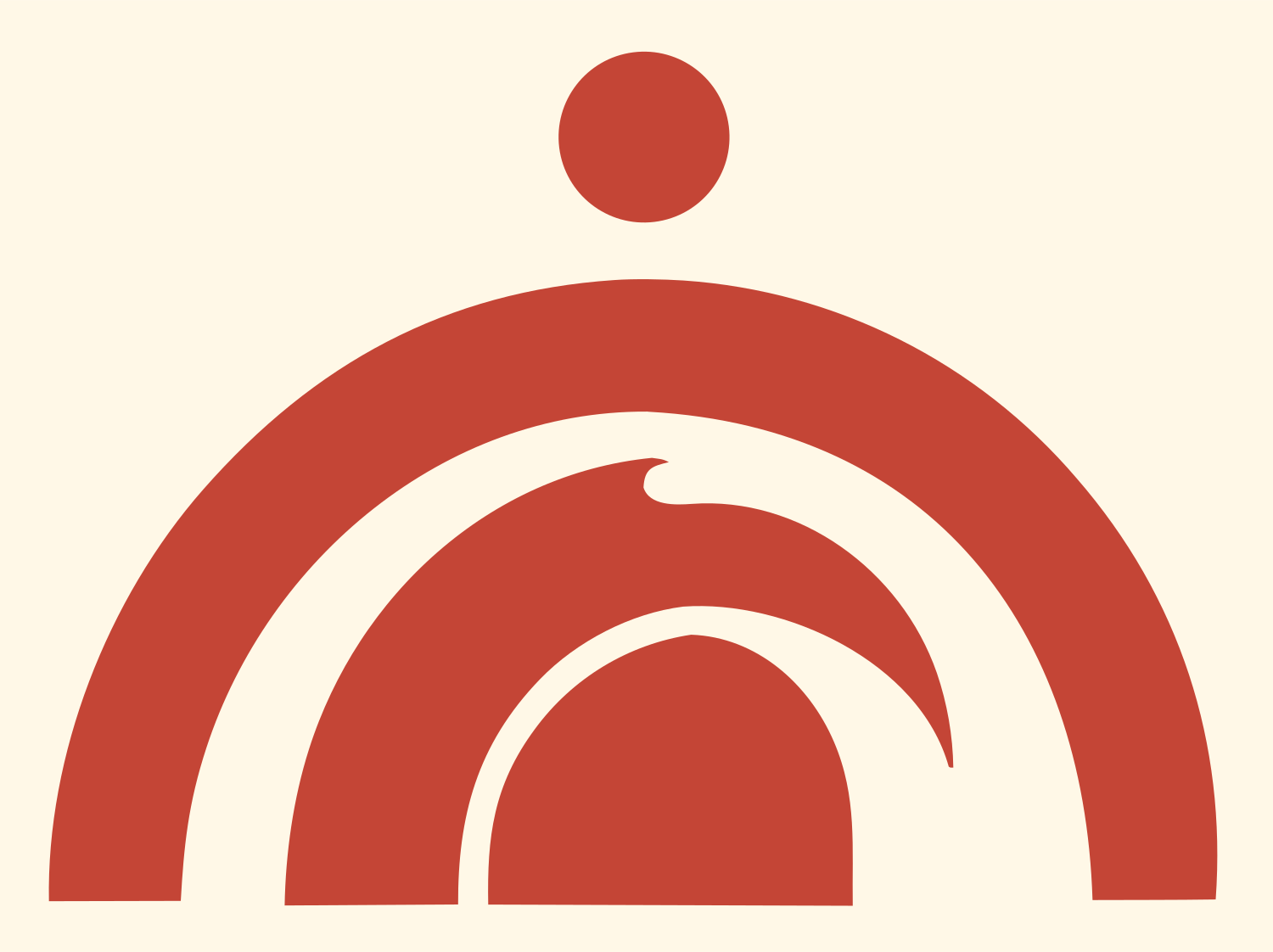 Bold Rainbow Wave Sushi Mark #fff8e7/#c44536