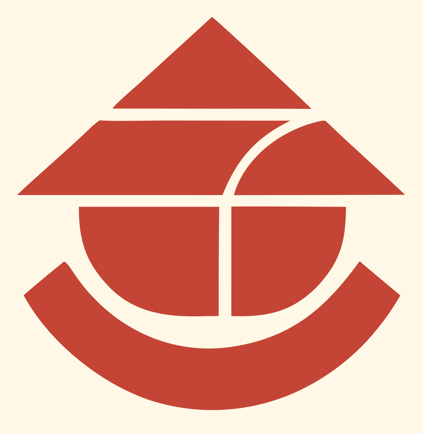 Geometric Conical Hat Sushi Badge #fff8e7/#c44536