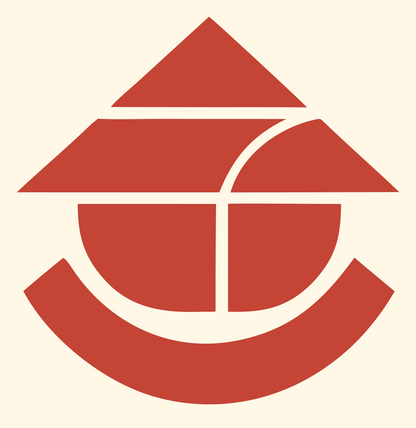 Geometric Conical Hat Sushi Badge #fff8e7/#c44536