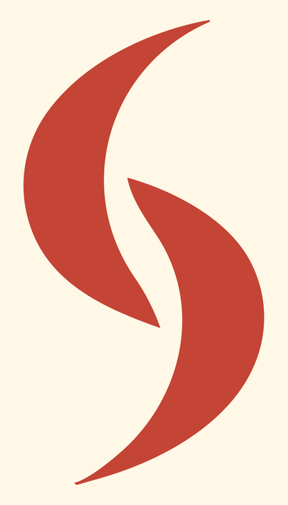 Negative Space Flame Sushi Mark #fff8e7/#c44536