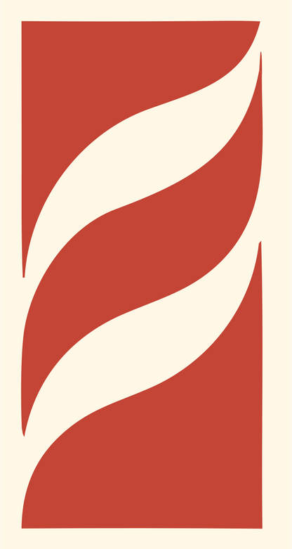 Negative Space Flame Ribbon Mark #fff8e7/#c44536