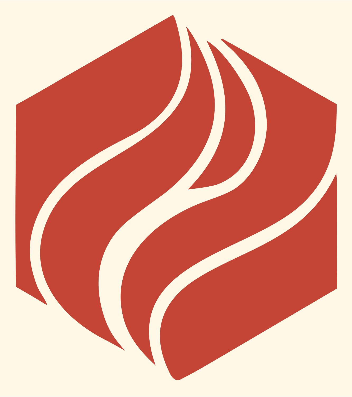 Hexagon Flame Negative Space Mark #fff8e7/#c44536