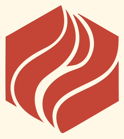 Hexagon Flame Negative Space Mark #fff8e7/#c44536