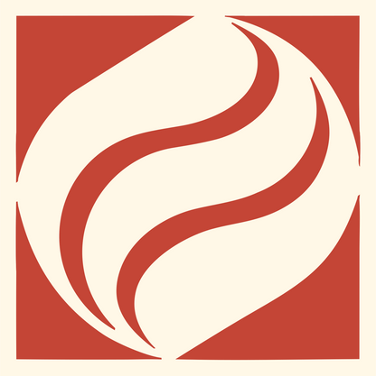 Negative Space Flame Circle Badge #fff8e7/#c44536