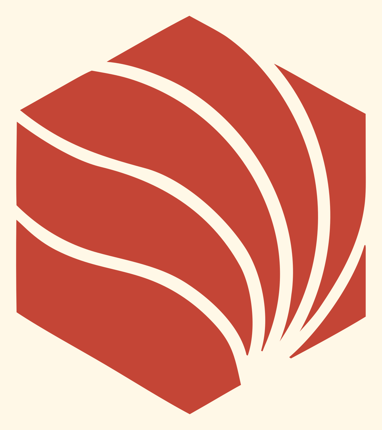 Hexagon Shell Fan Mark #fff8e7/#c44536