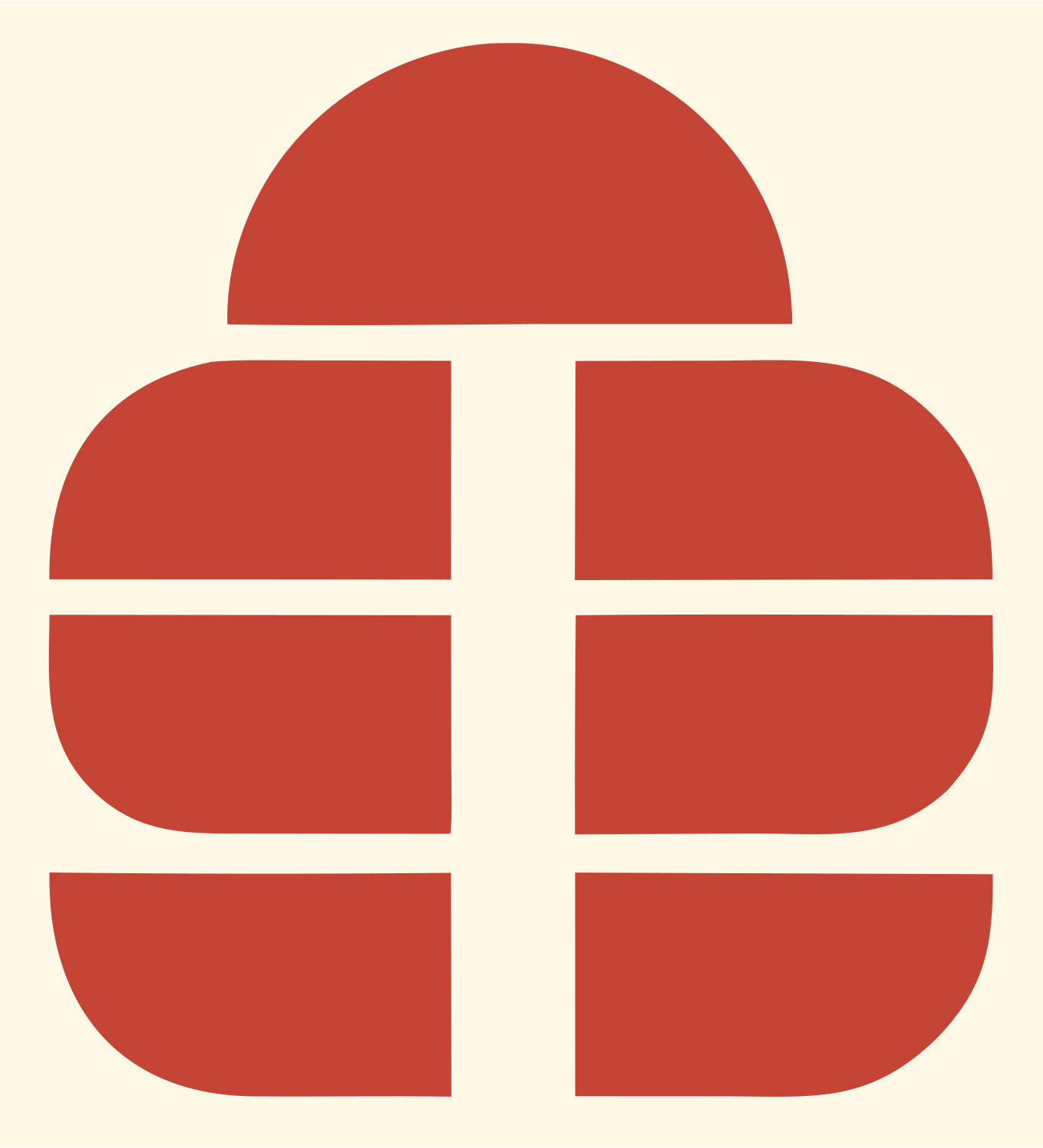 Chunky Grid Globe Mark #fff8e7/#c44536