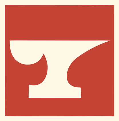 Negative Space Anvil Square Badge #fff8e7/#c44536
