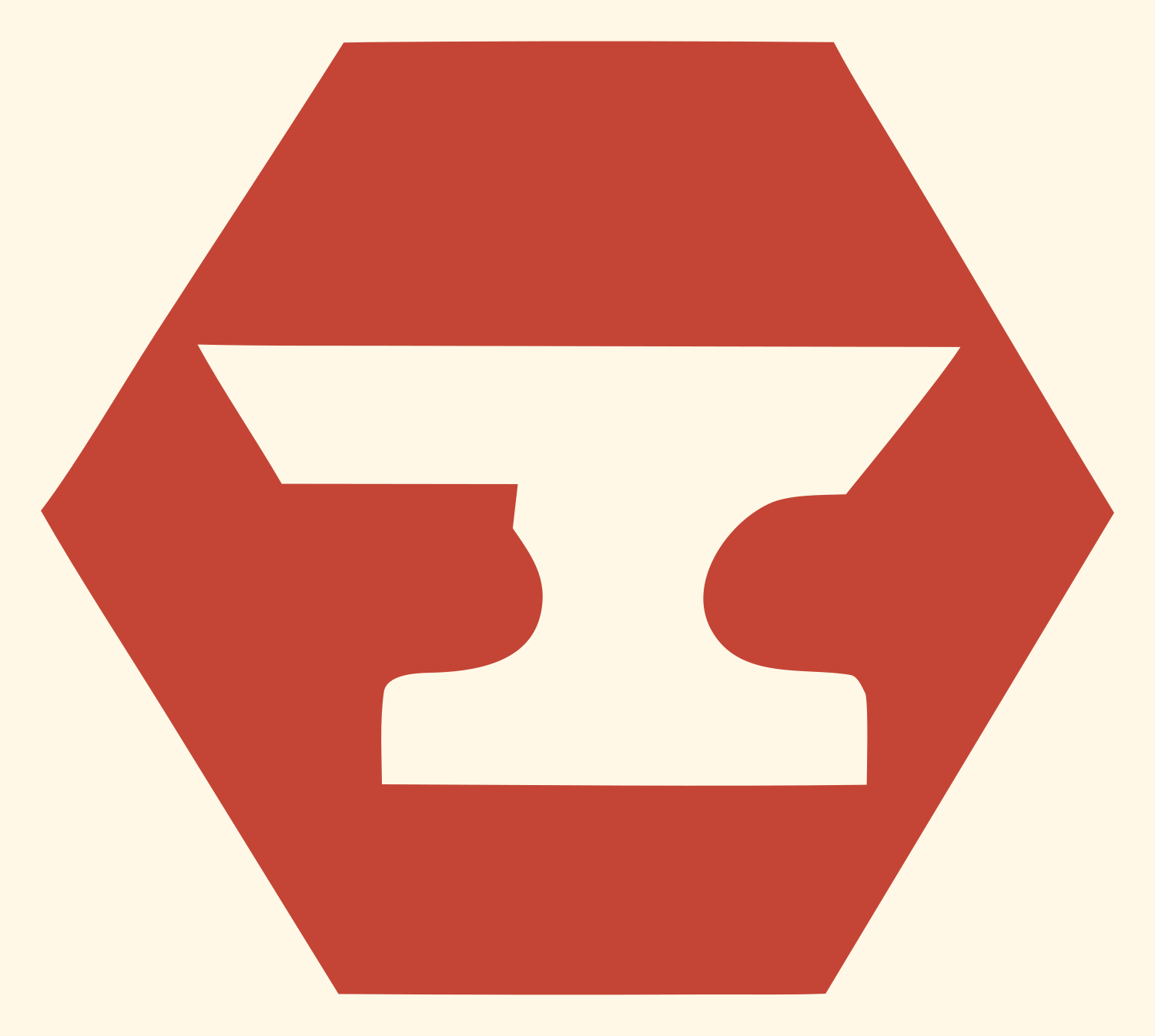 Anvil Hexagon Negative Space Badge #fff8e7/#c44536