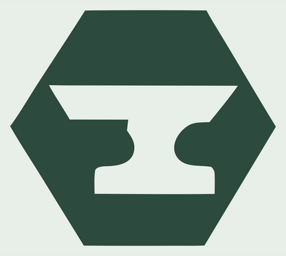 Anvil Hexagon Negative Space Badge #e8efe9/#2d4a3e
