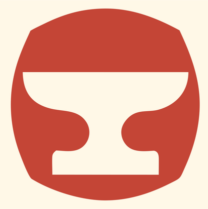 Negative Space Anvil Round Badge #fff8e7/#c44536