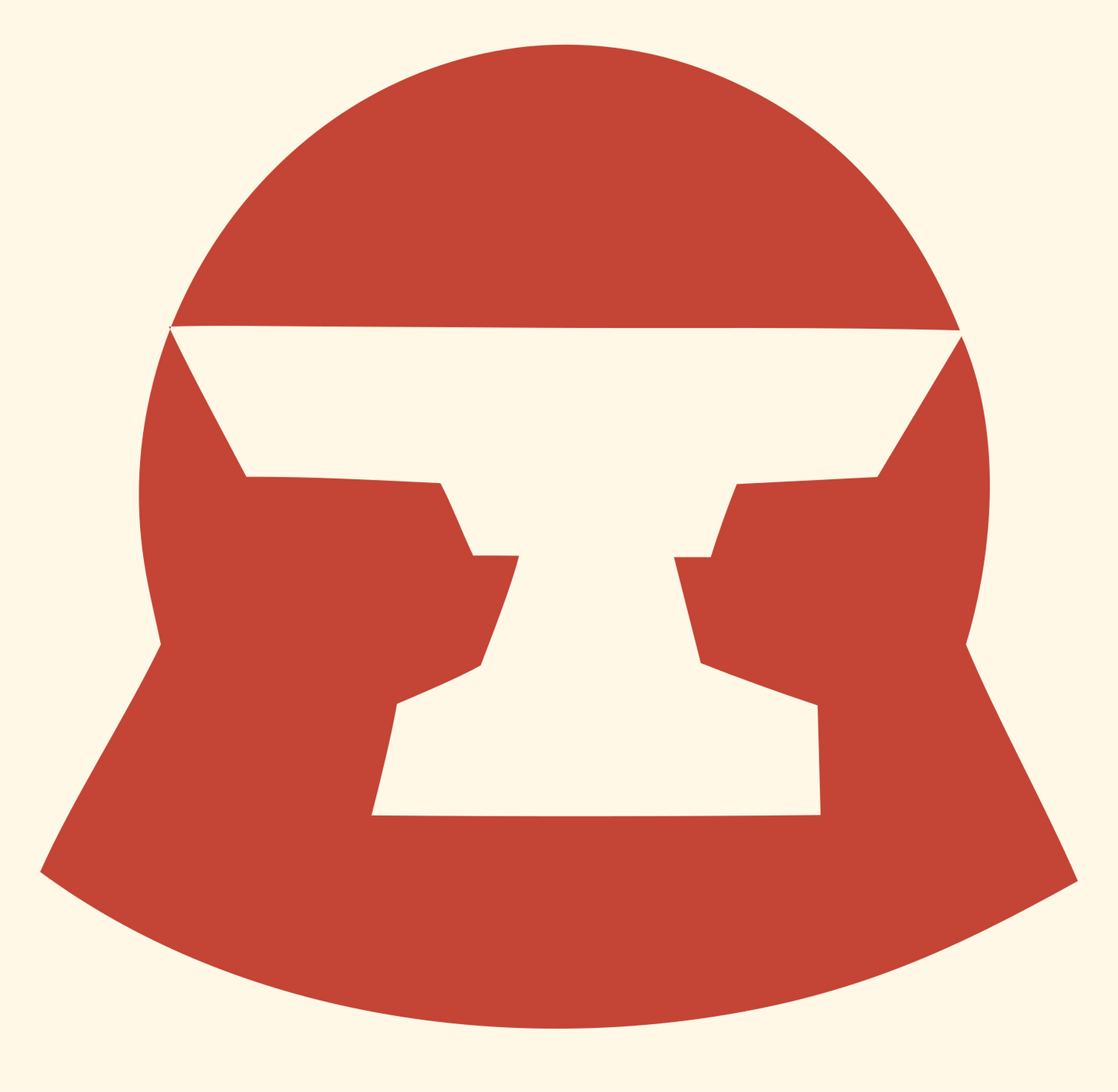 Negative Space Anvil Shield Logo #fff8e7/#c44536