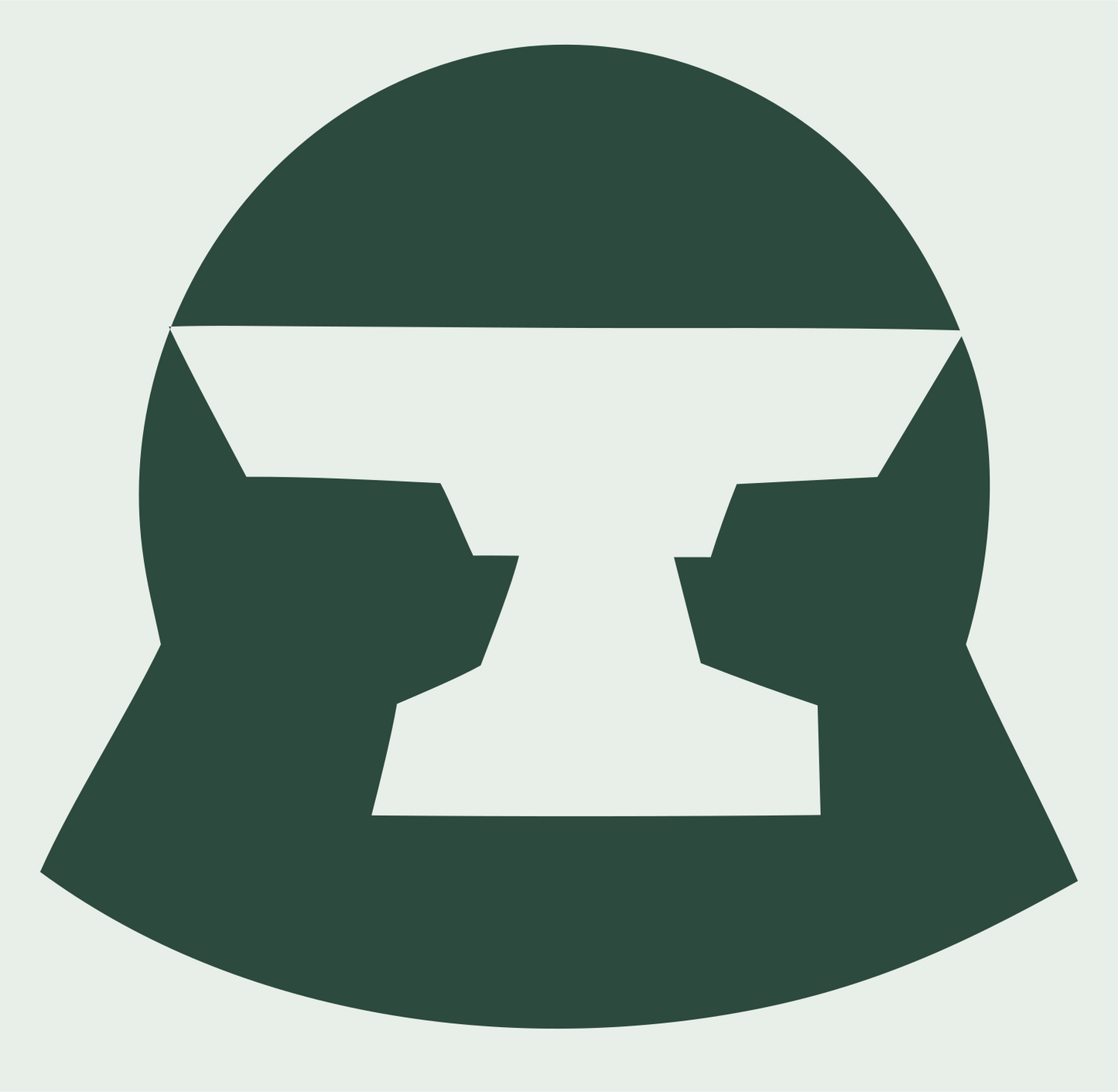 Negative Space Anvil Shield Logo #e8efe9/#2d4a3e
