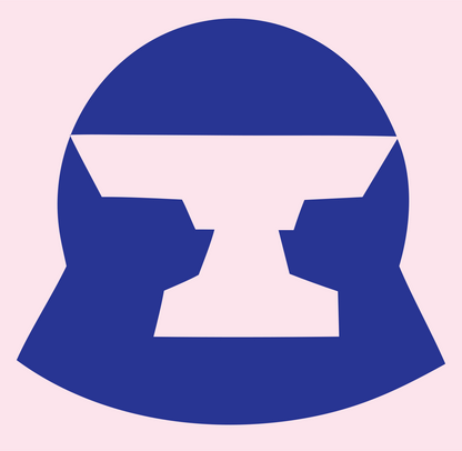 Negative Space Anvil Shield Logo #fce4ec/#283593