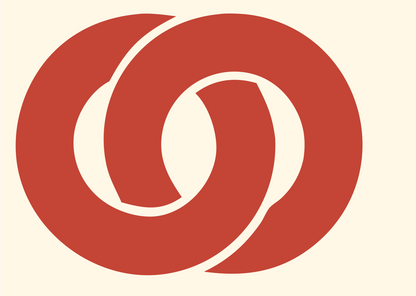 Linked Rings Pretzel Crest #fff8e7/#c44536