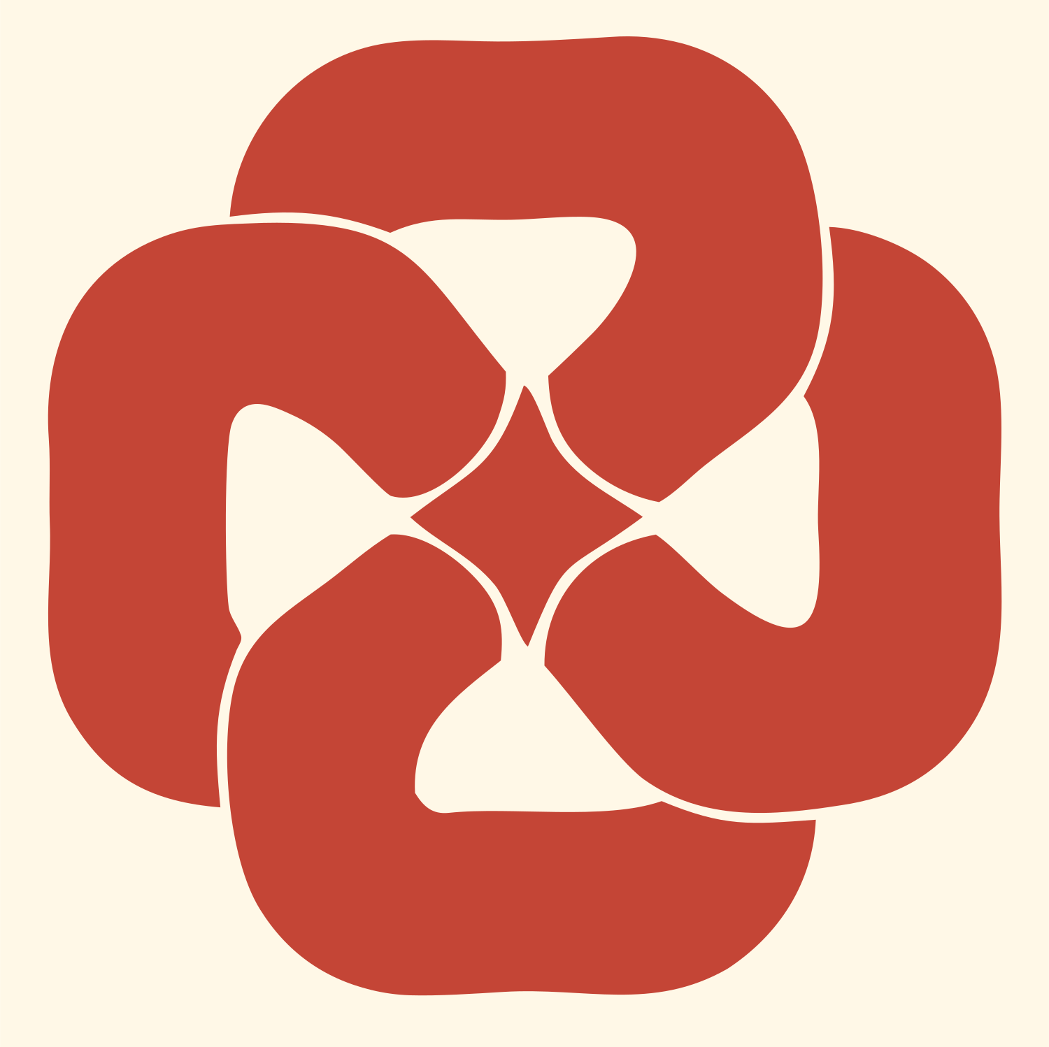 Rotational Pretzel Twist Badge #fff8e7/#c44536