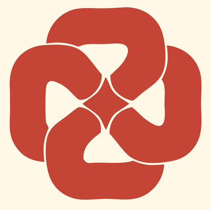 Rotational Pretzel Twist Badge #fff8e7/#c44536