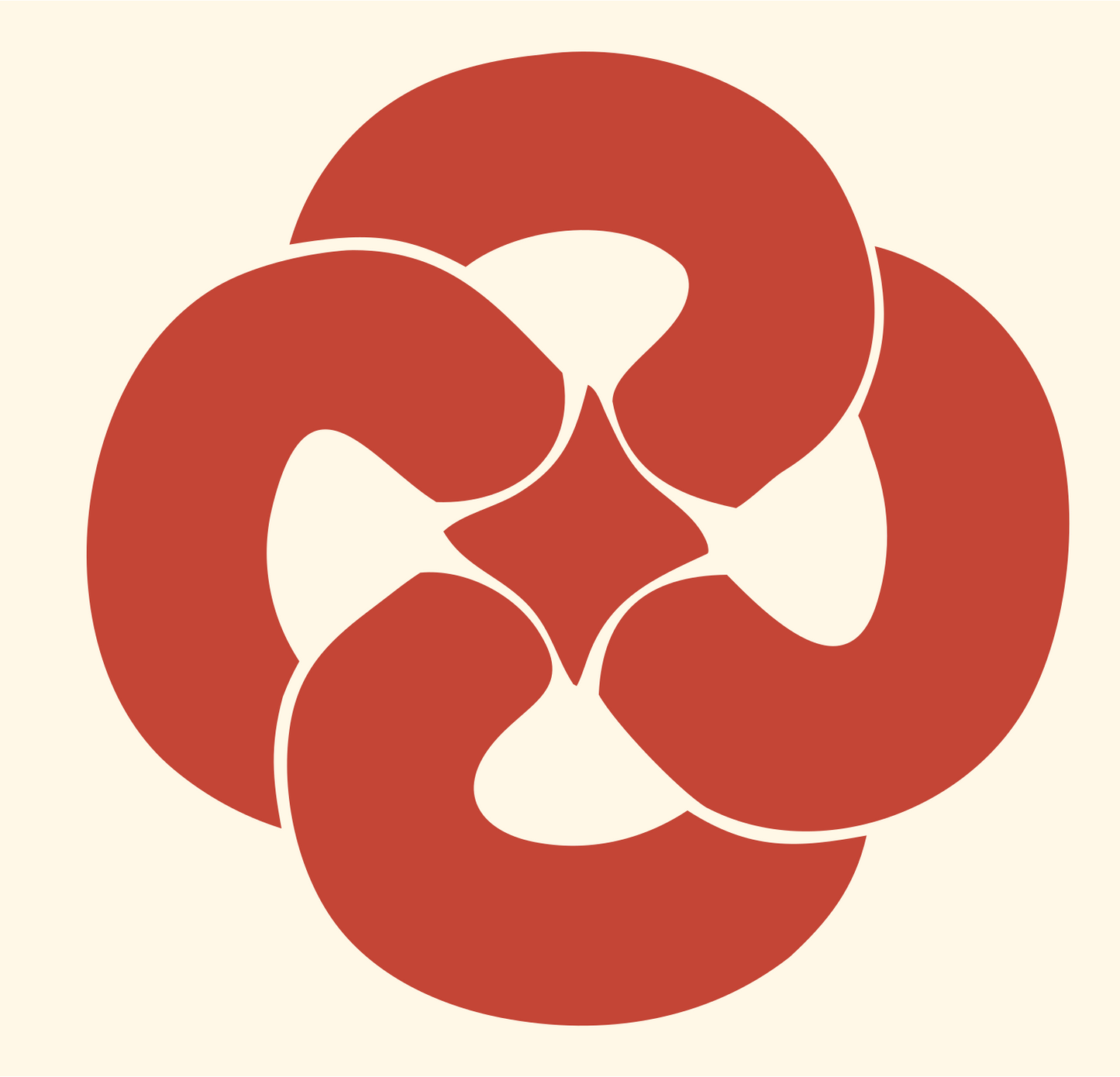 Threefold Pretzel Rotation Emblem #fff8e7/#c44536