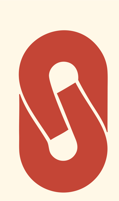 Negative Space Pretzel Pill Badge #fff8e7/#c44536