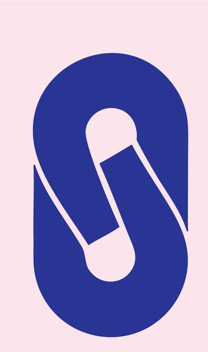 Negative Space Pretzel Pill Badge #fce4ec/#283593