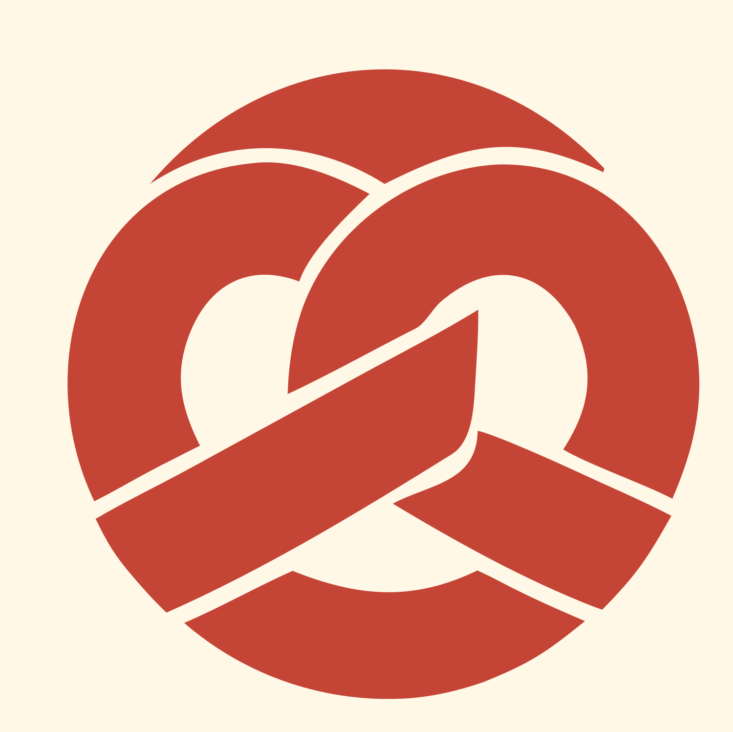 Pretzel Disc Negative Space Icon #fff8e7/#c44536
