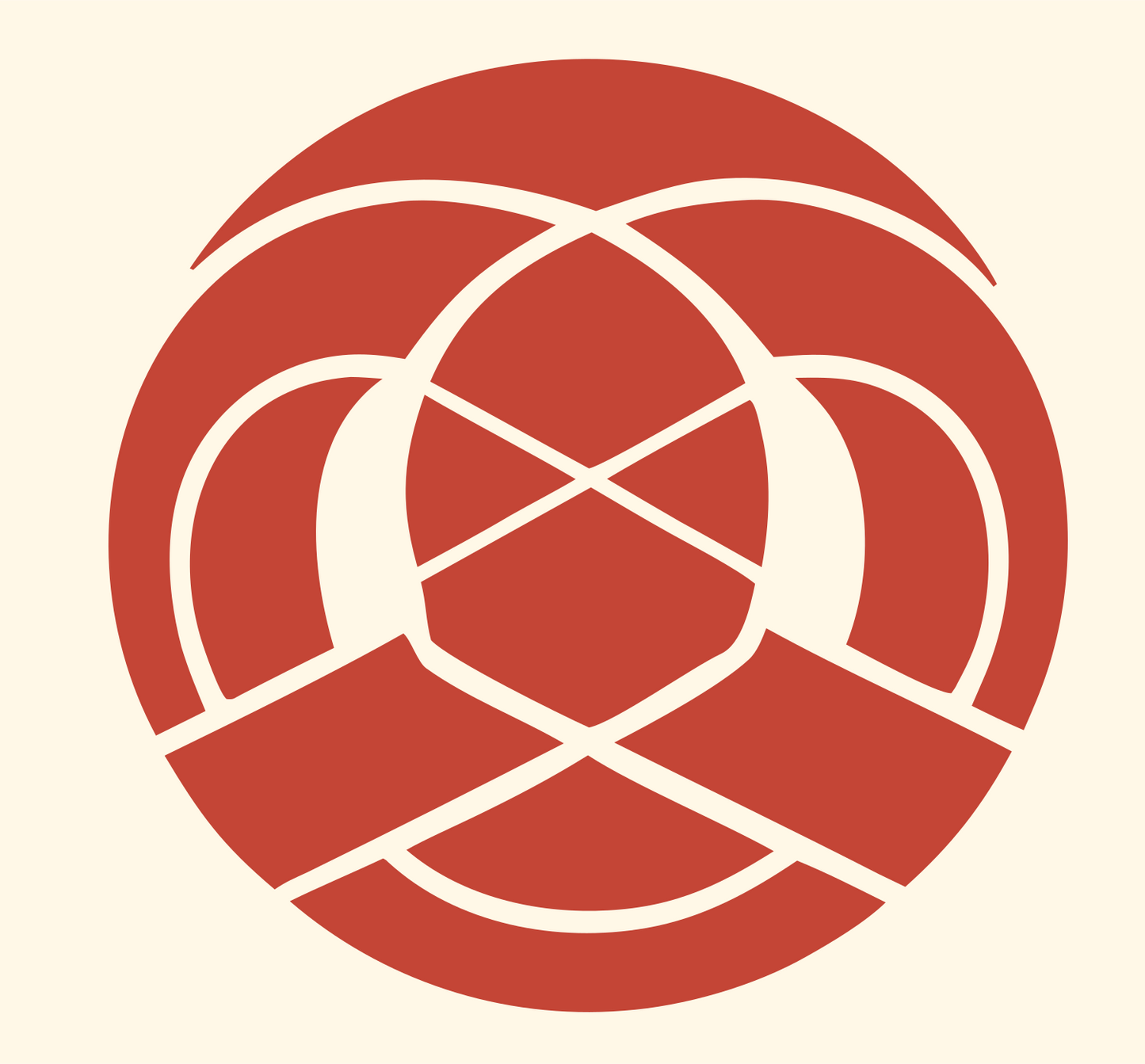 Pretzel Medallion Negative Space Crest #fff8e7/#c44536