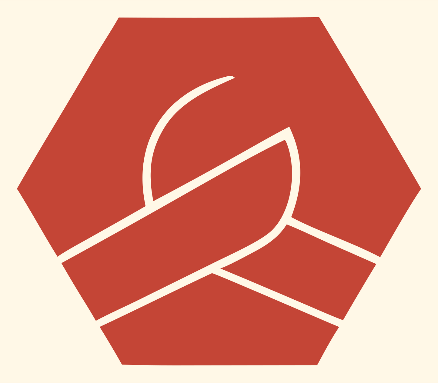Hexagon Pretzel Negative Space Badge #fff8e7/#c44536