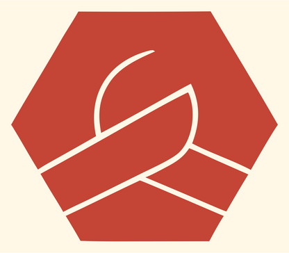 Hexagon Pretzel Negative Space Badge #fff8e7/#c44536