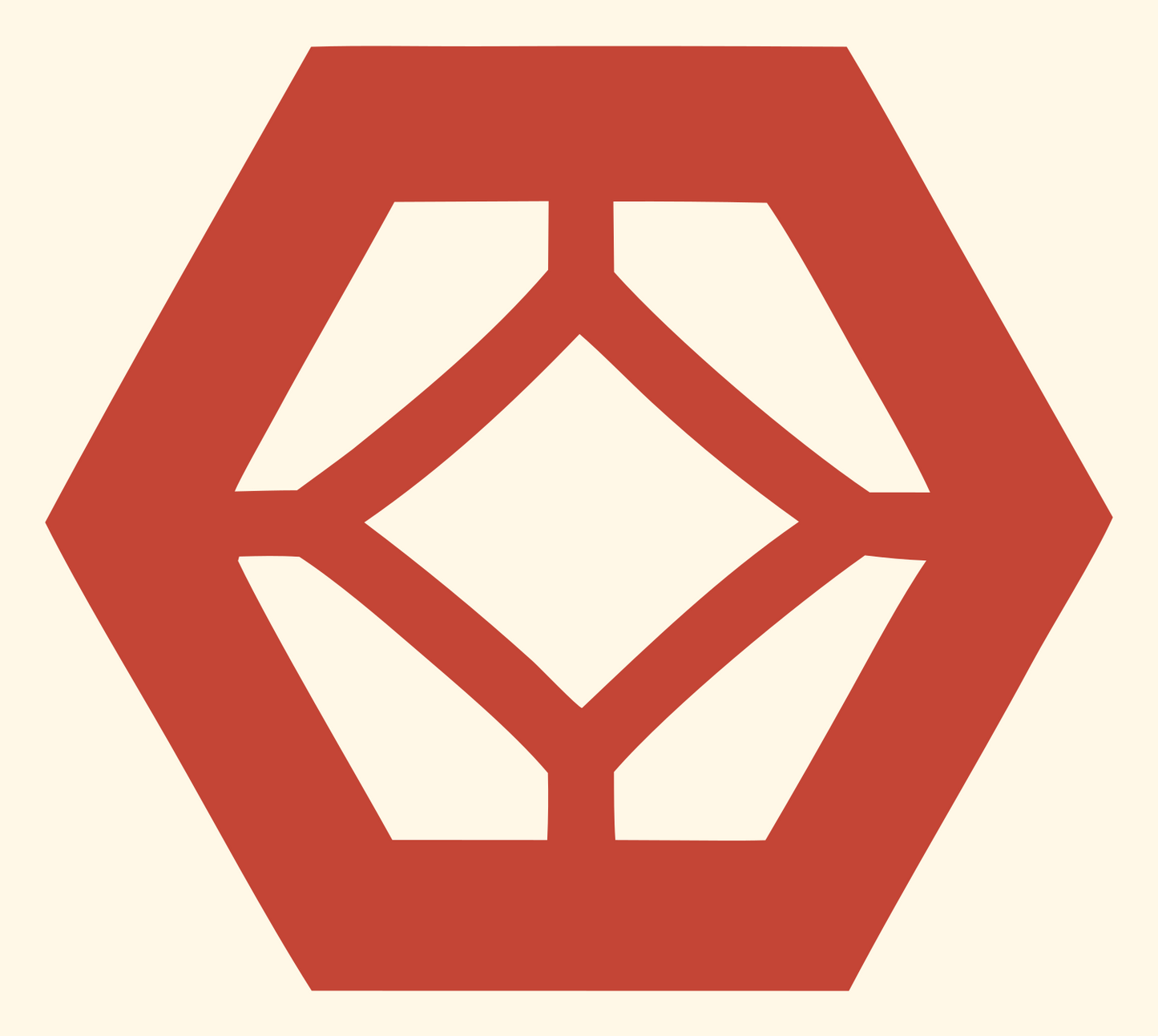 Negative Space Hexagon Diamond Emblem #fff8e7/#c44536