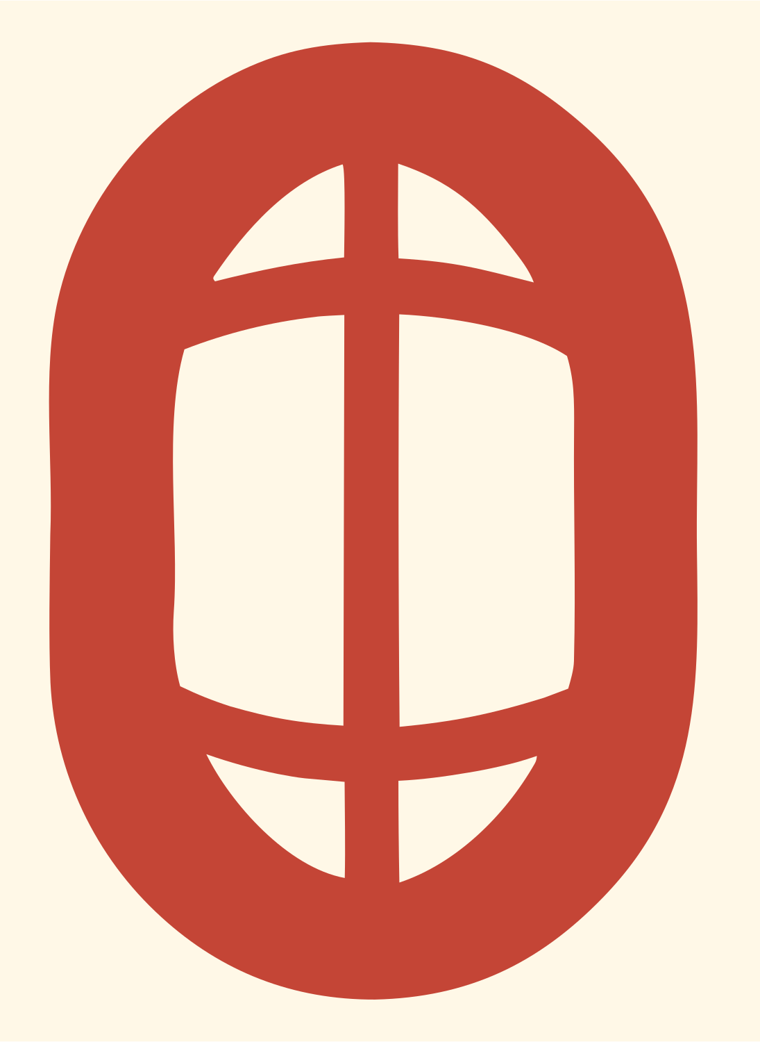 Negative Space Oval Grid Badge #fff8e7/#c44536