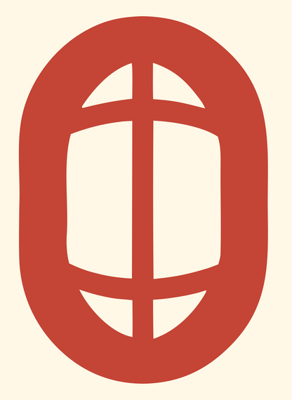 Negative Space Oval Grid Badge #fff8e7/#c44536