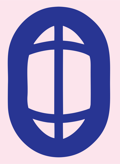 Negative Space Oval Grid Badge #fce4ec/#283593