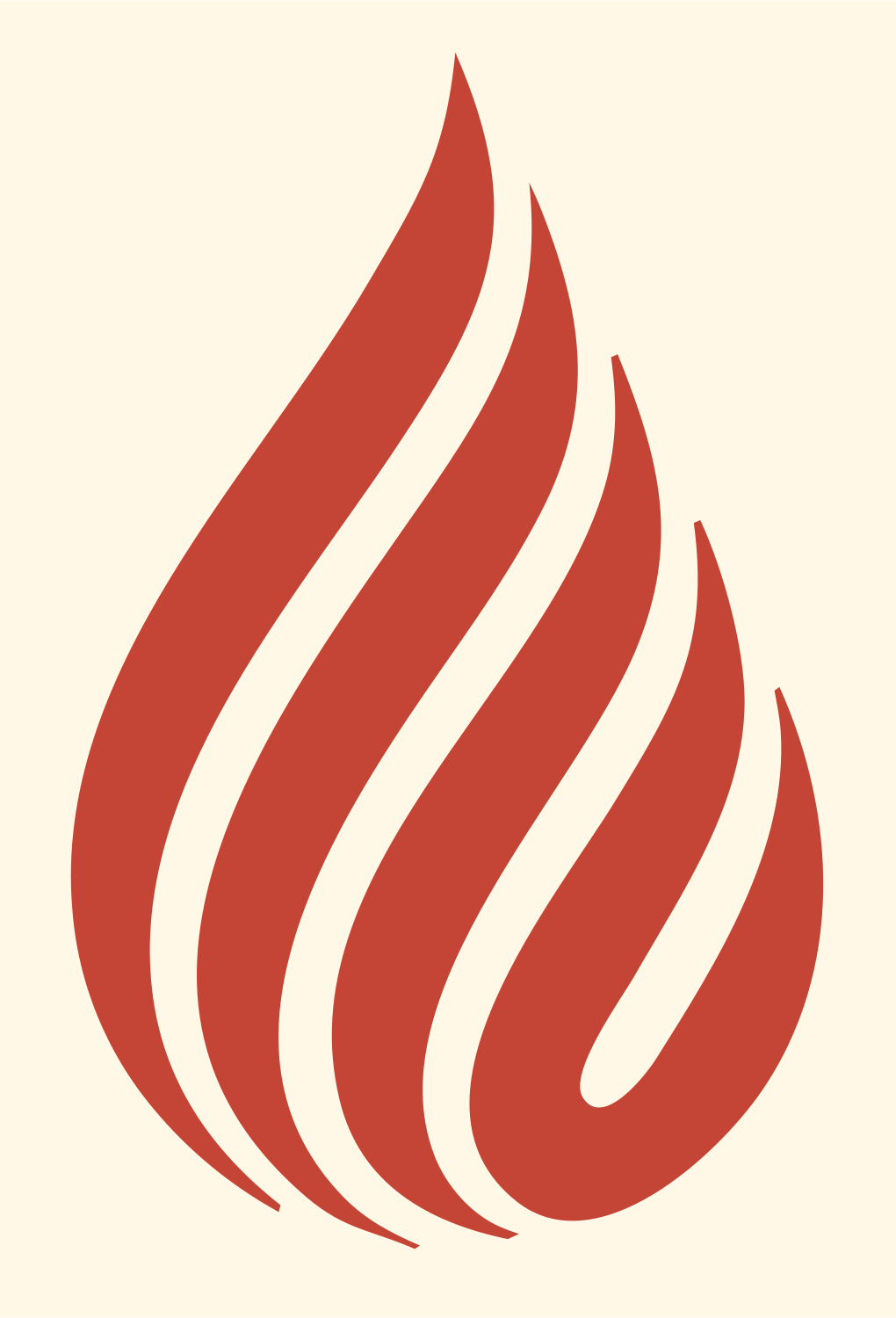 Striped Flame Droplet Badge #fff8e7/#c44536