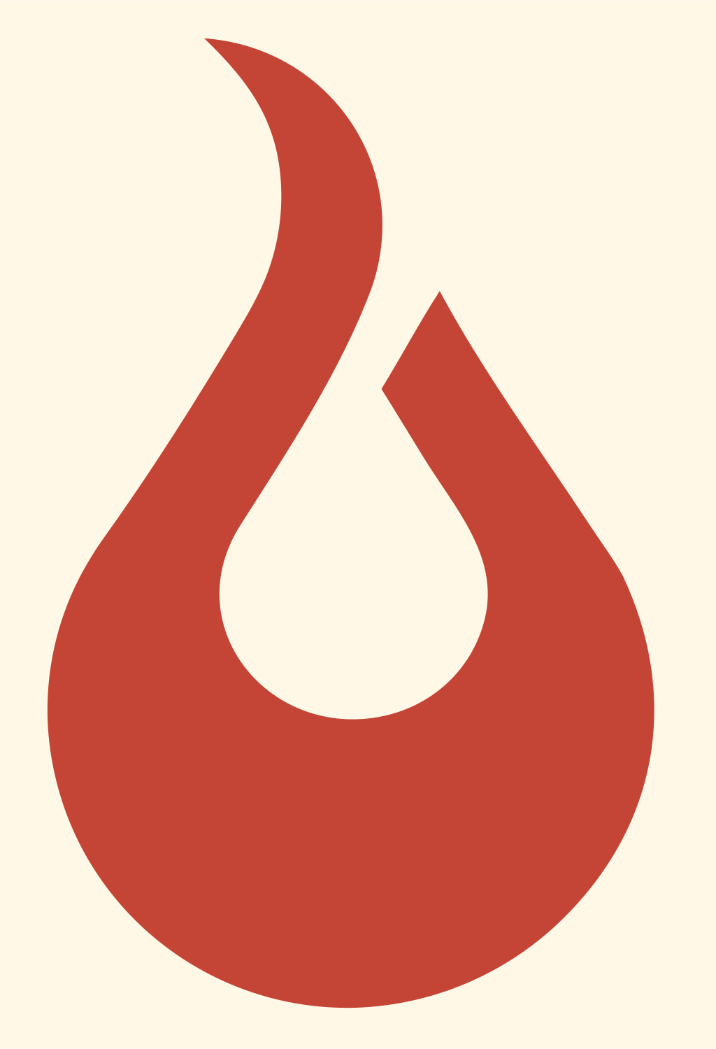 Negative Space Flame Drop Logo #fff8e7/#c44536