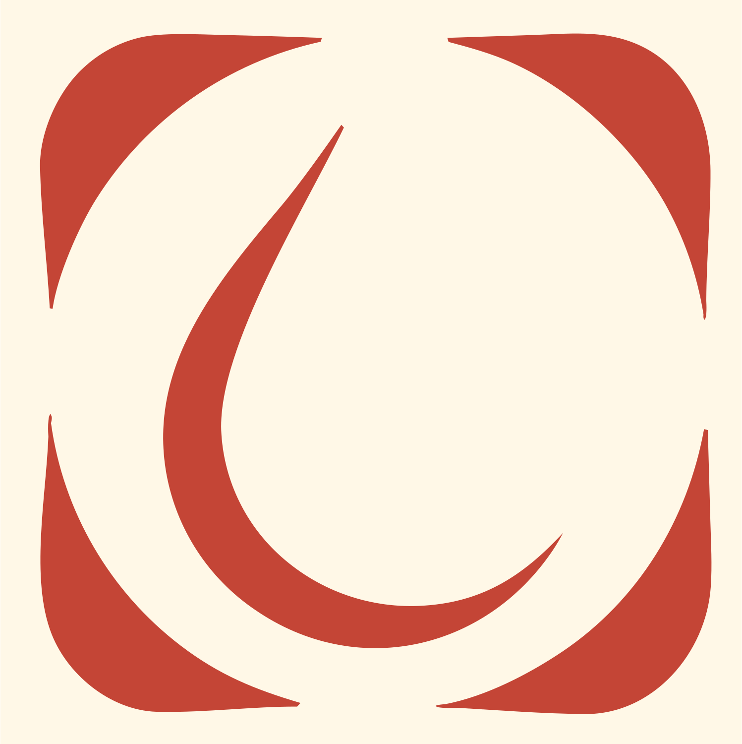 Negative Space Crescent Drop Badge #fff8e7/#c44536