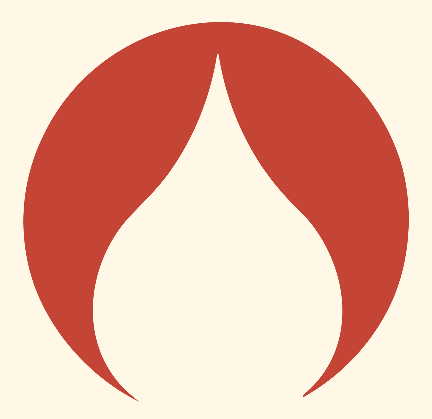 Negative Space Flame Circle Badge #fff8e7/#c44536