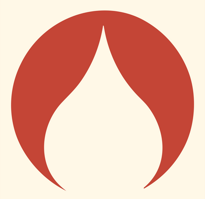 Negative Space Flame Circle Badge #fff8e7/#c44536