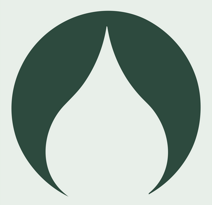 Negative Space Flame Circle Badge #e8efe9/#2d4a3e