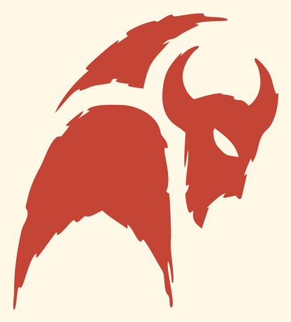 Hand-Drawn Bison Warrior Mask Logo #fff8e7/#c44536
