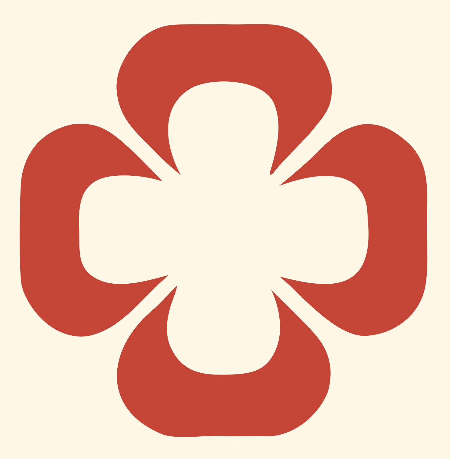 Four-Petal Flower Cross Logo #fff8e7/#c44536