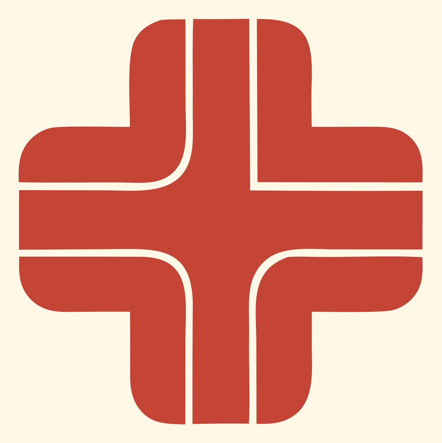 Segmented Bold Cross Logo #fff8e7/#c44536