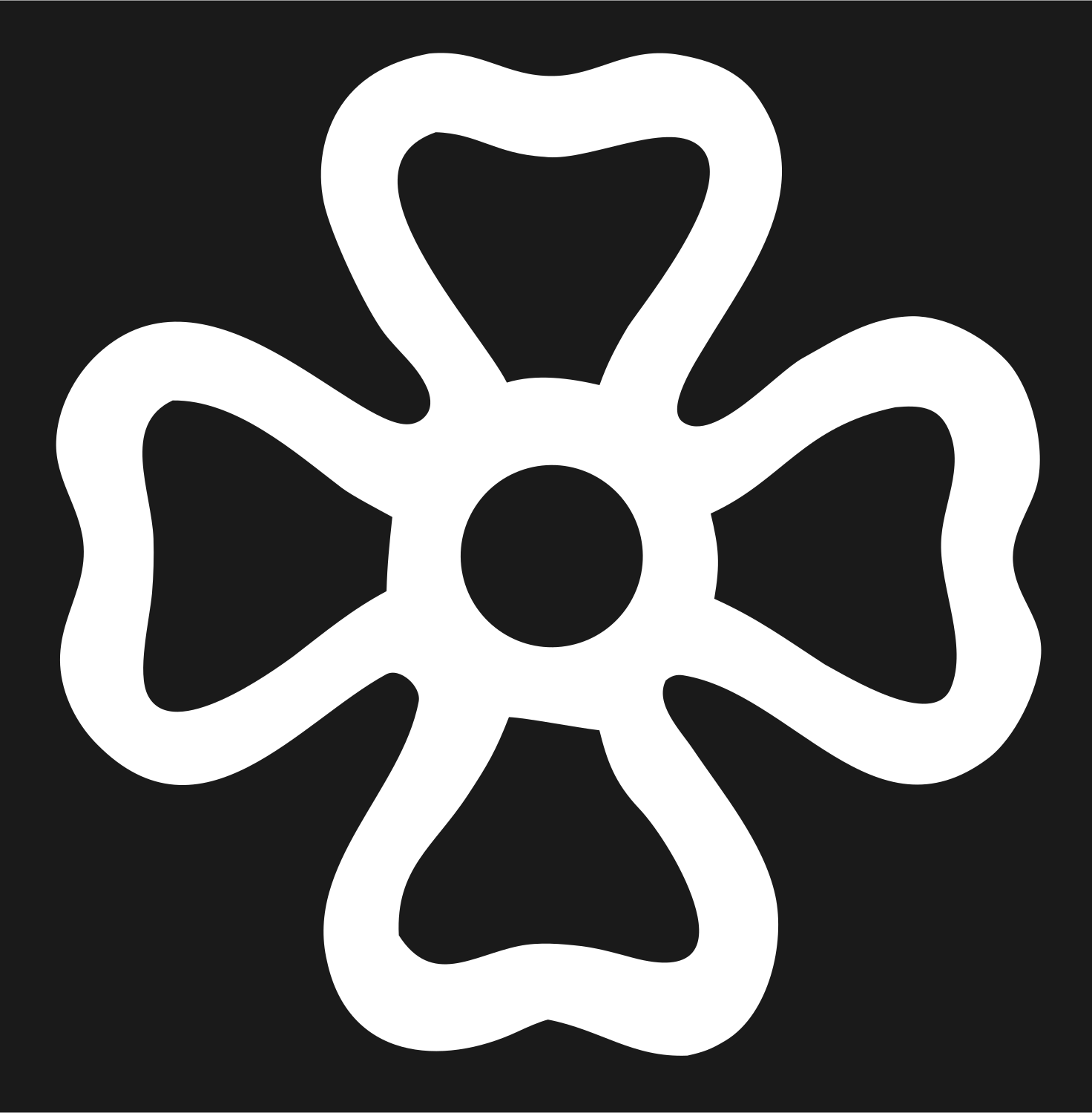Bold Four-Petal Flower Cross Badge #1a1a1a/#ffffff